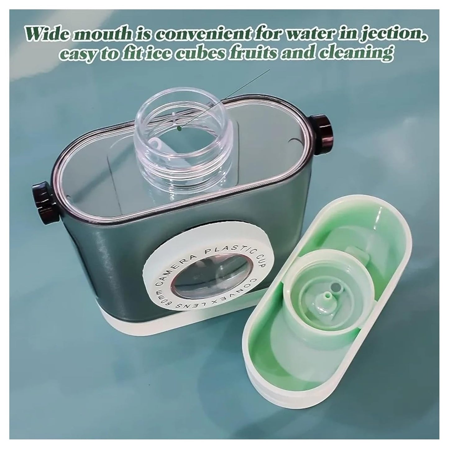 Camera Water Bottle With Straw And Strap