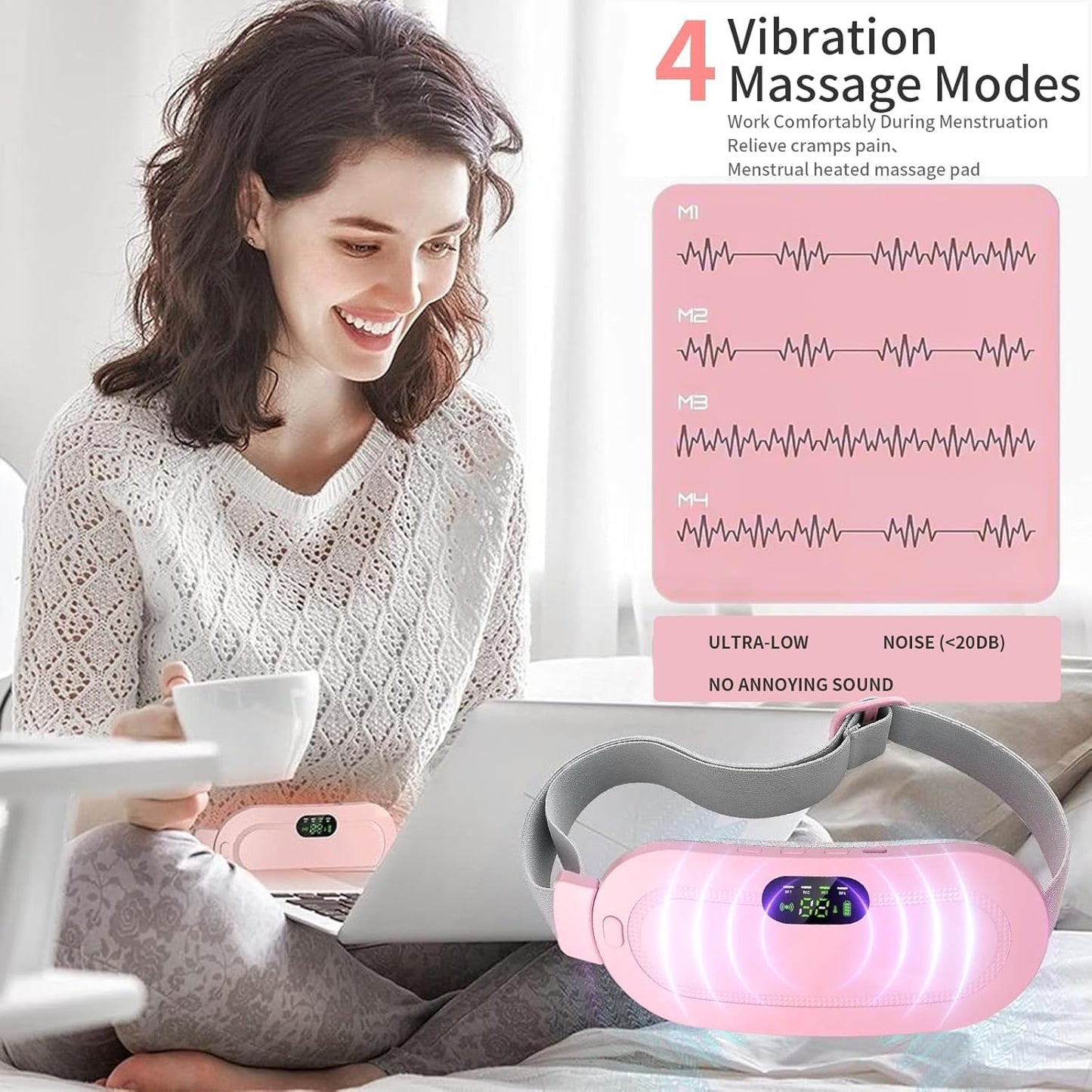 Rechargeable Period Cramp Relief Belt Portable Cordless Heating Pad for Menstrual Pain Relief