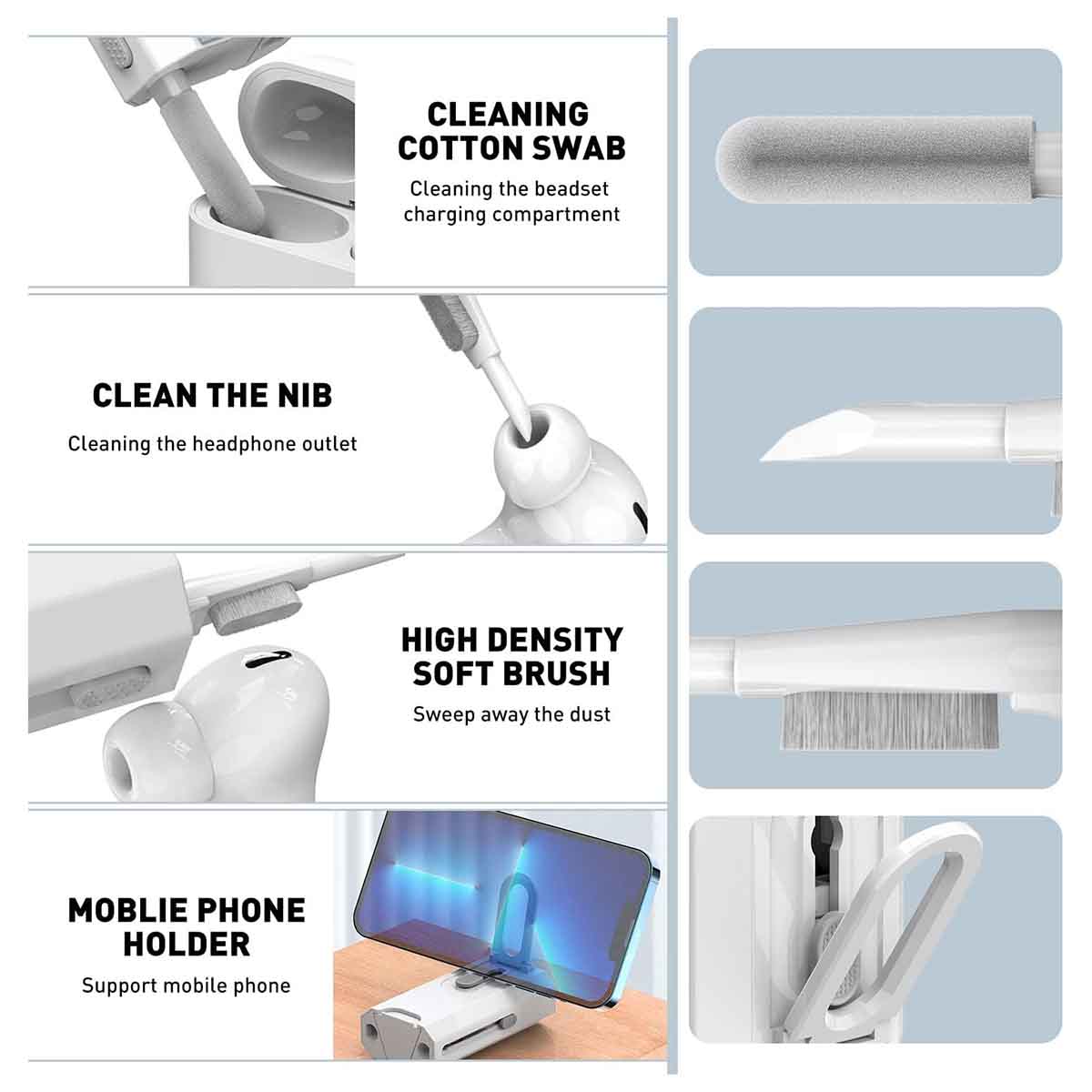 8 in 1 Keyboard Cleaner Kit with Brush for Earbuds PC ETC