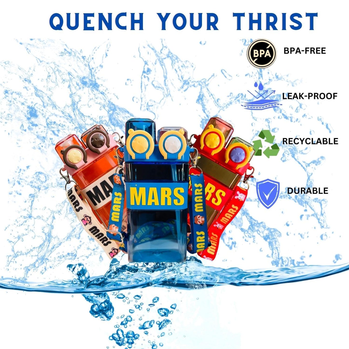 Straw & Nozzle Sports Drinking Water Bottle