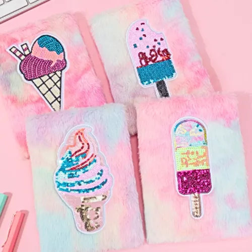 Ice Cream Plush & Glitter Cover NoteBook