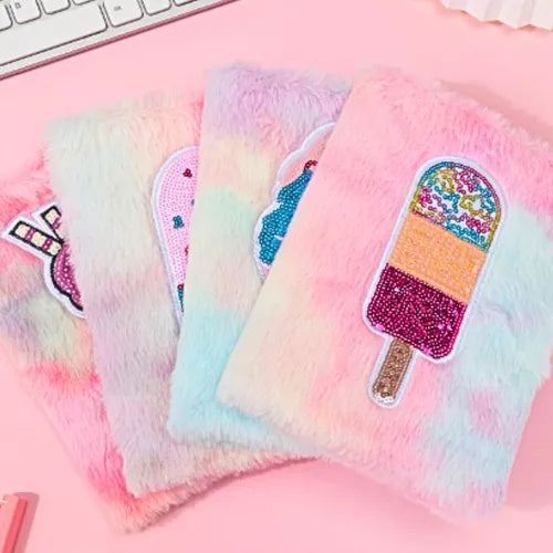 Ice Cream Plush & Glitter Cover NoteBook