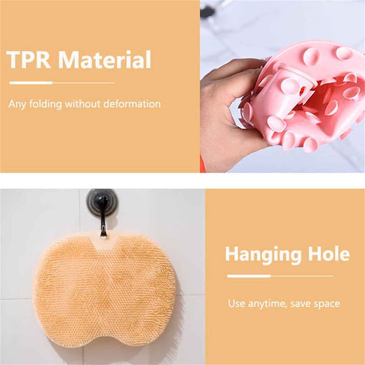 Bathroom Back Scrubber Wall Mounted Suction Cup Silicone