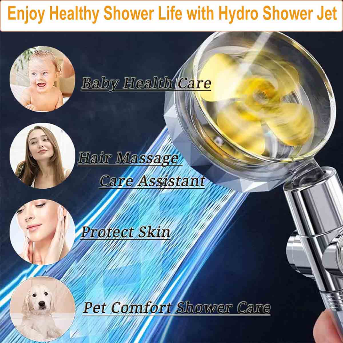 Hydro Shower Jet High Pressure Turbo Head Set