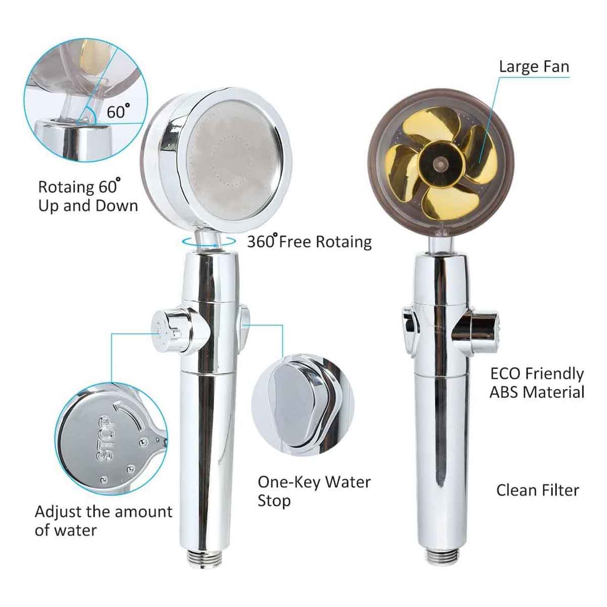 Hydro Shower Jet High Pressure Turbo Head Set