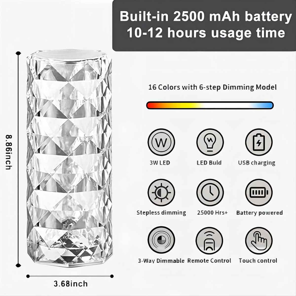 USB Rechargeable Crystal Table Lamp