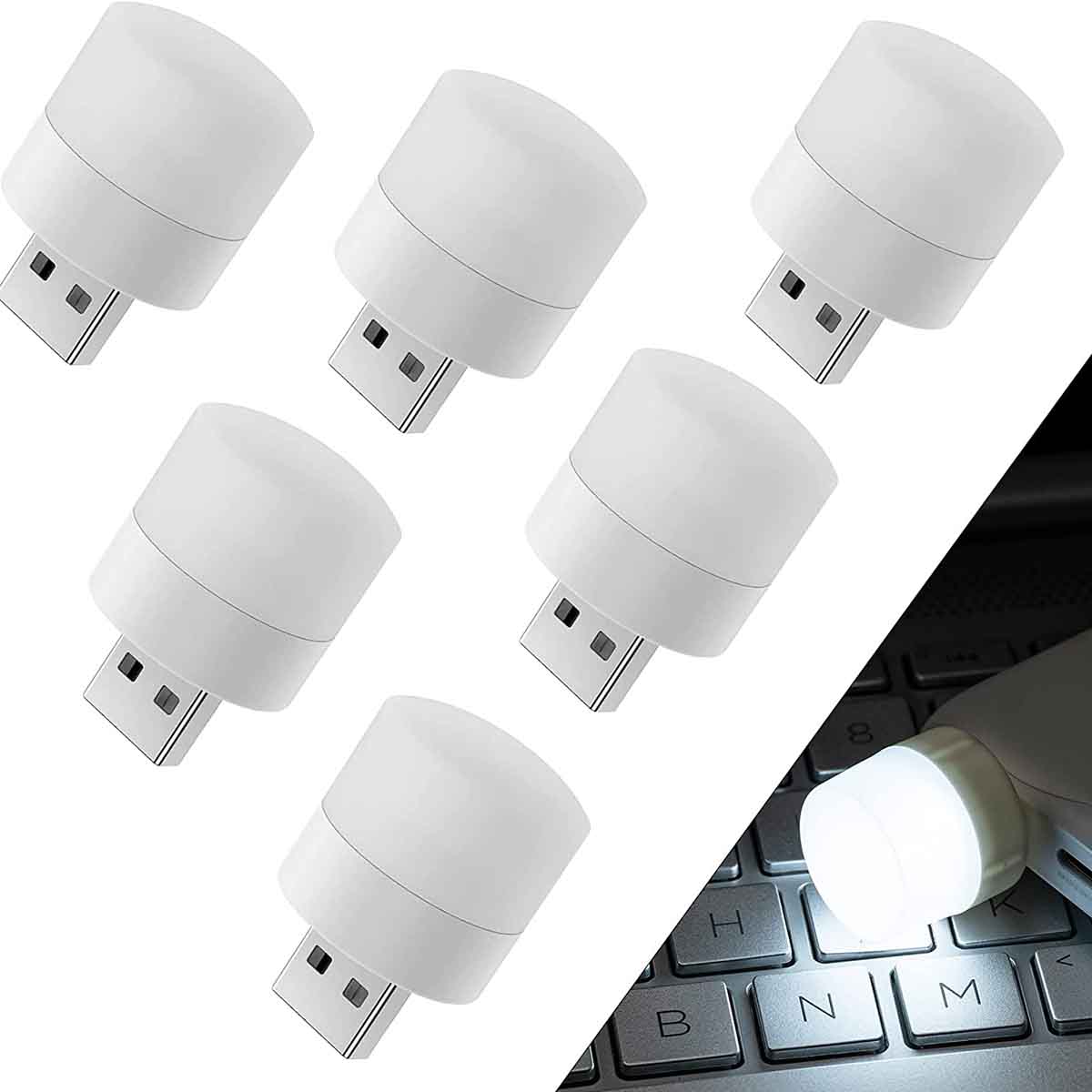 5 Pcs USB LED Light Compact Bulb Portable Ambient Lamp