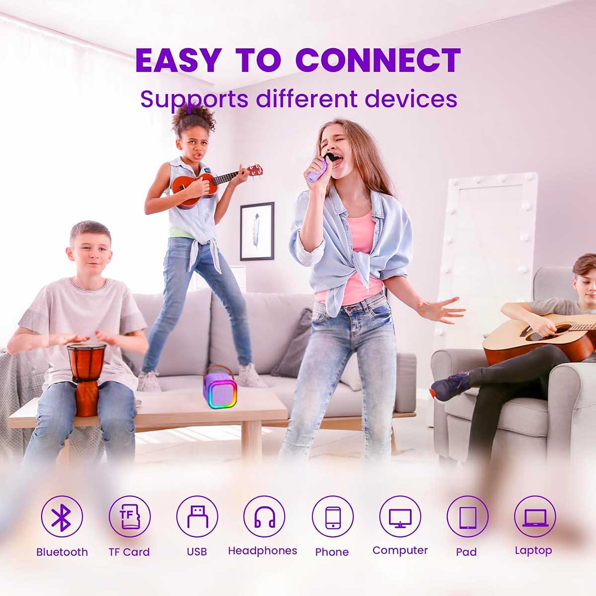 Mini Karaoke Machine Portable Bluetooth Speaker with Wireless Microphone