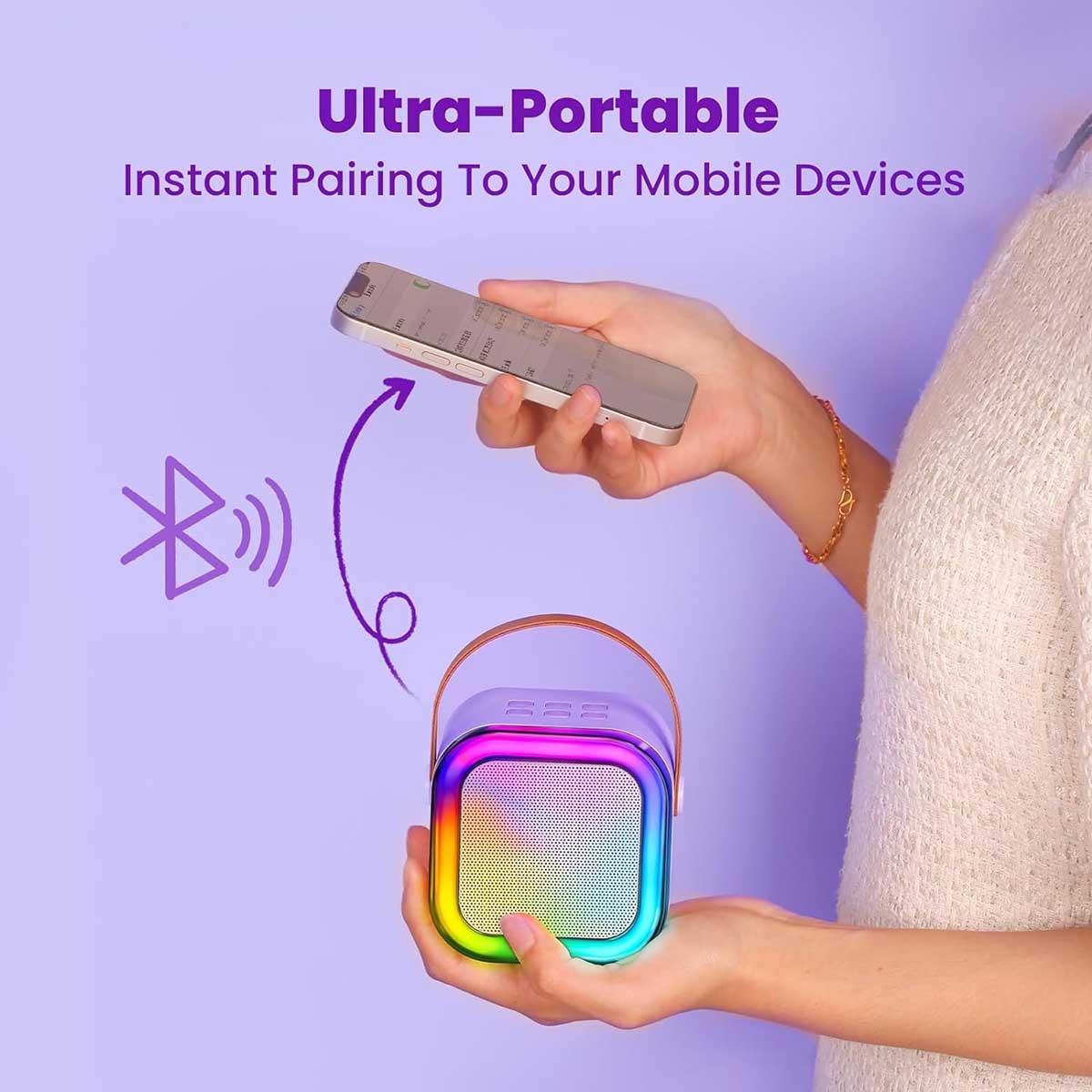 Mini Karaoke Machine Portable Bluetooth Speaker with Wireless Microphone