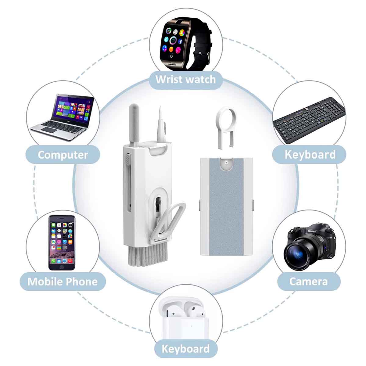 8 in 1 Keyboard Cleaner Kit with Brush for Earbuds PC ETC