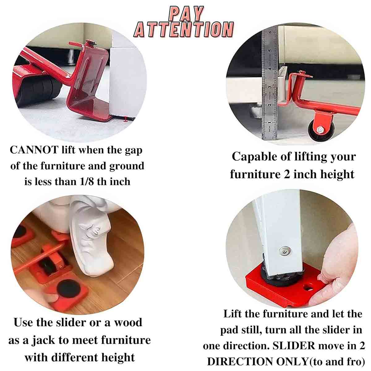 Furniture Lifter Mover Tool Set with Furniture Pads Lifting