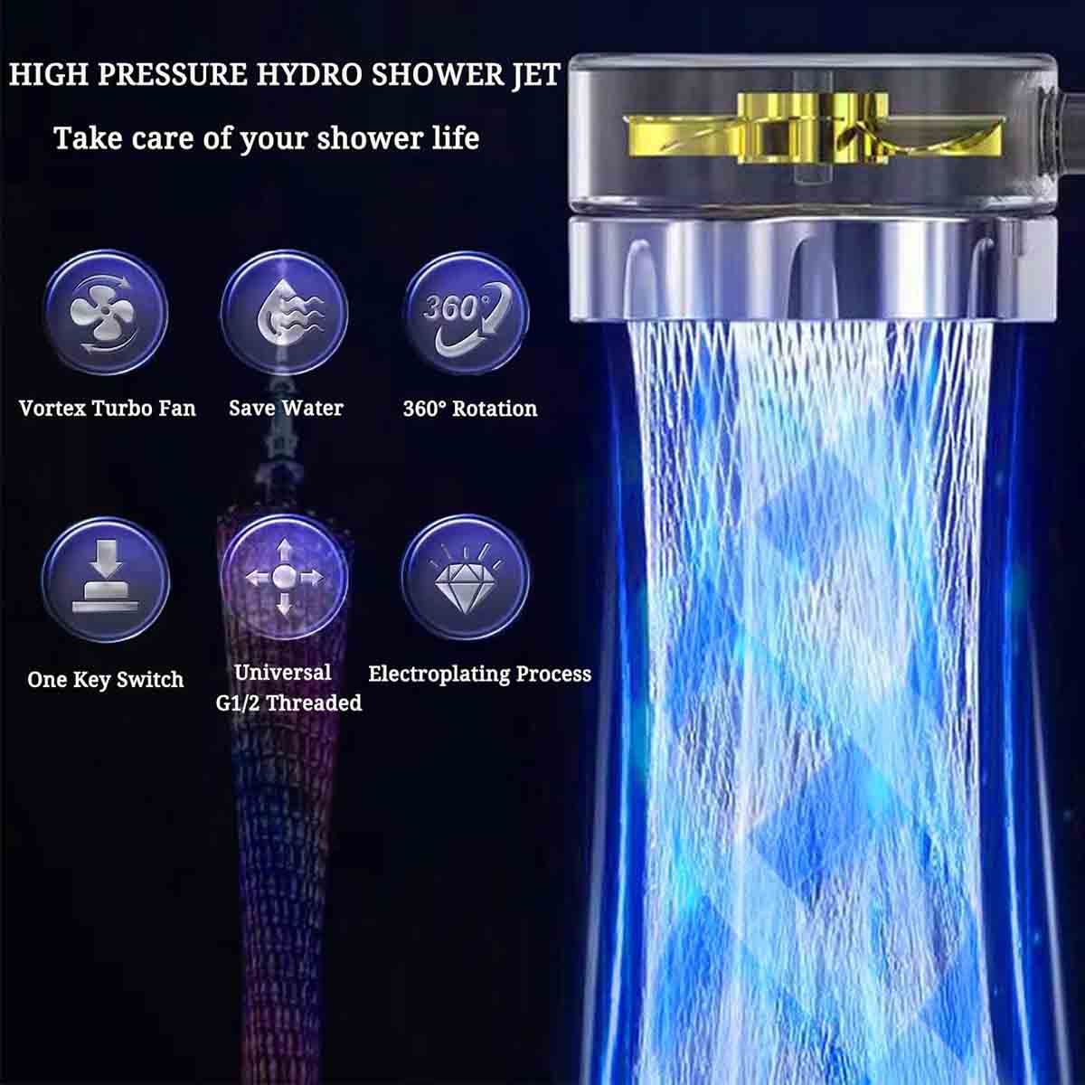 Hydro Shower Jet High Pressure Turbo Head Set