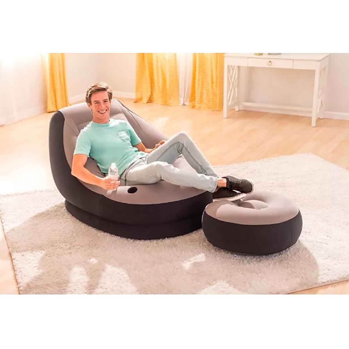 Intex Inflatable Ultra Lounge Chair With Cup Holder And Ottoman Set