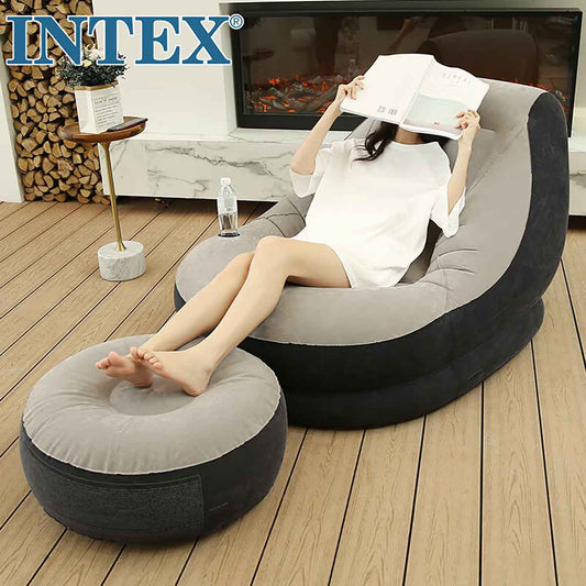 Intex Inflatable Ultra Lounge Chair With Cup Holder And Ottoman Set