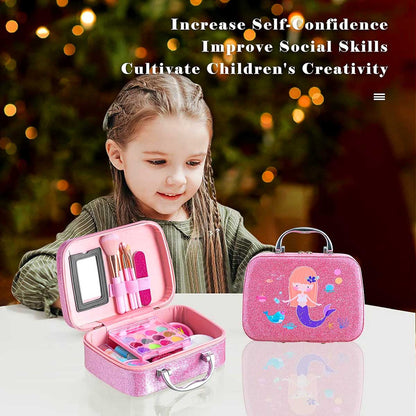 Mermaid Portable  non Toxic Makeup Set Nail Art Kit Vanity Toy for Girls