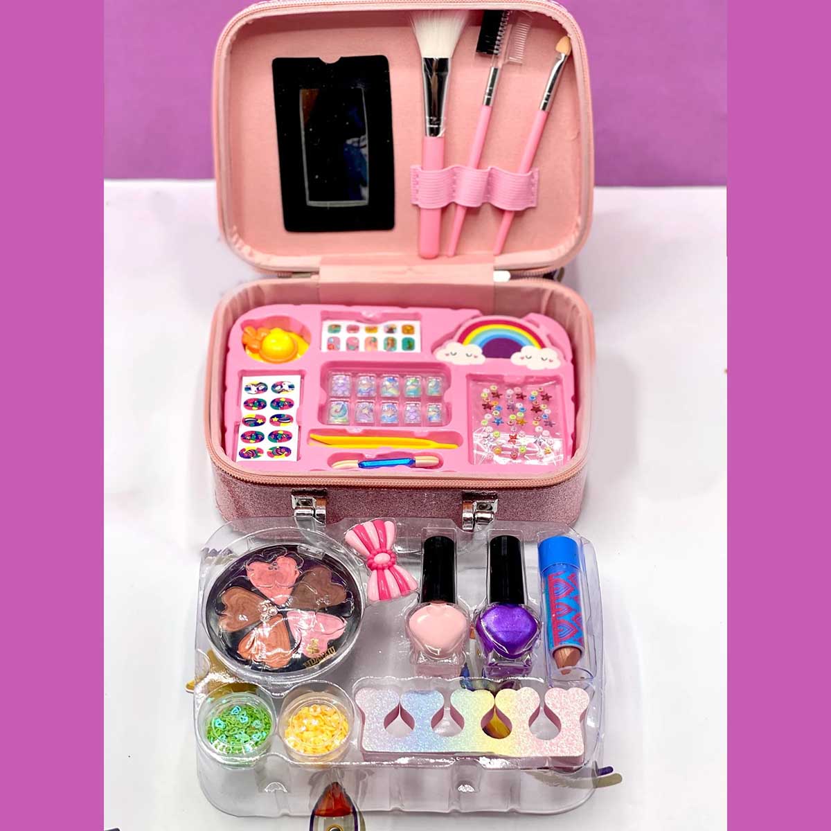 Mermaid Portable  non Toxic Makeup Set Nail Art Kit Vanity Toy for Girls