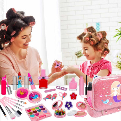 Mermaid Portable  non Toxic Makeup Set Nail Art Kit Vanity Toy for Girls