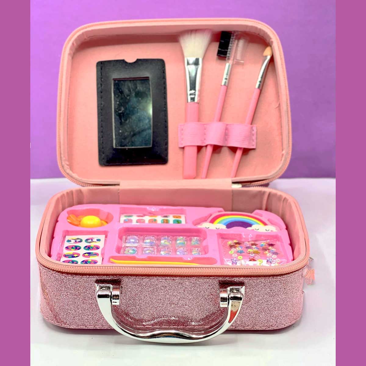 Mermaid Portable  non Toxic Makeup Set Nail Art Kit Vanity Toy for Girls