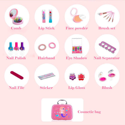 Mermaid Portable  non Toxic Makeup Set Nail Art Kit Vanity Toy for Girls