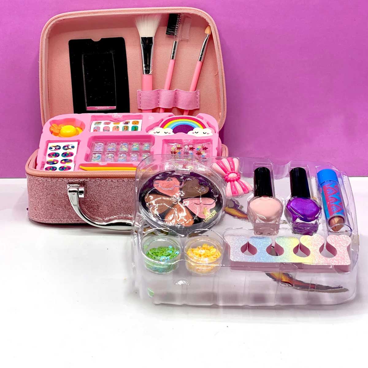 Mermaid Portable  non Toxic Makeup Set Nail Art Kit Vanity Toy for Girls