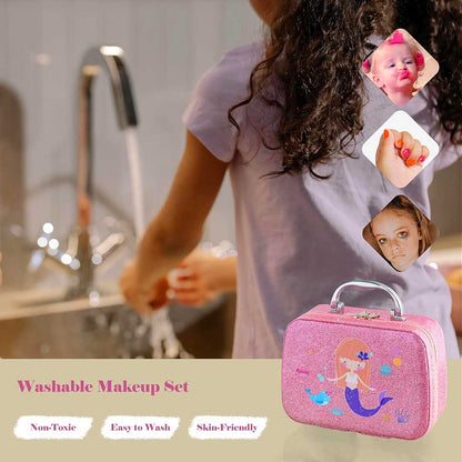Mermaid Portable  non Toxic Makeup Set Nail Art Kit Vanity Toy for Girls
