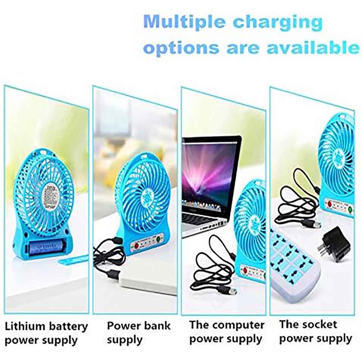 Rechargable Desk Fan with LED Light and 3 level fan speed contral