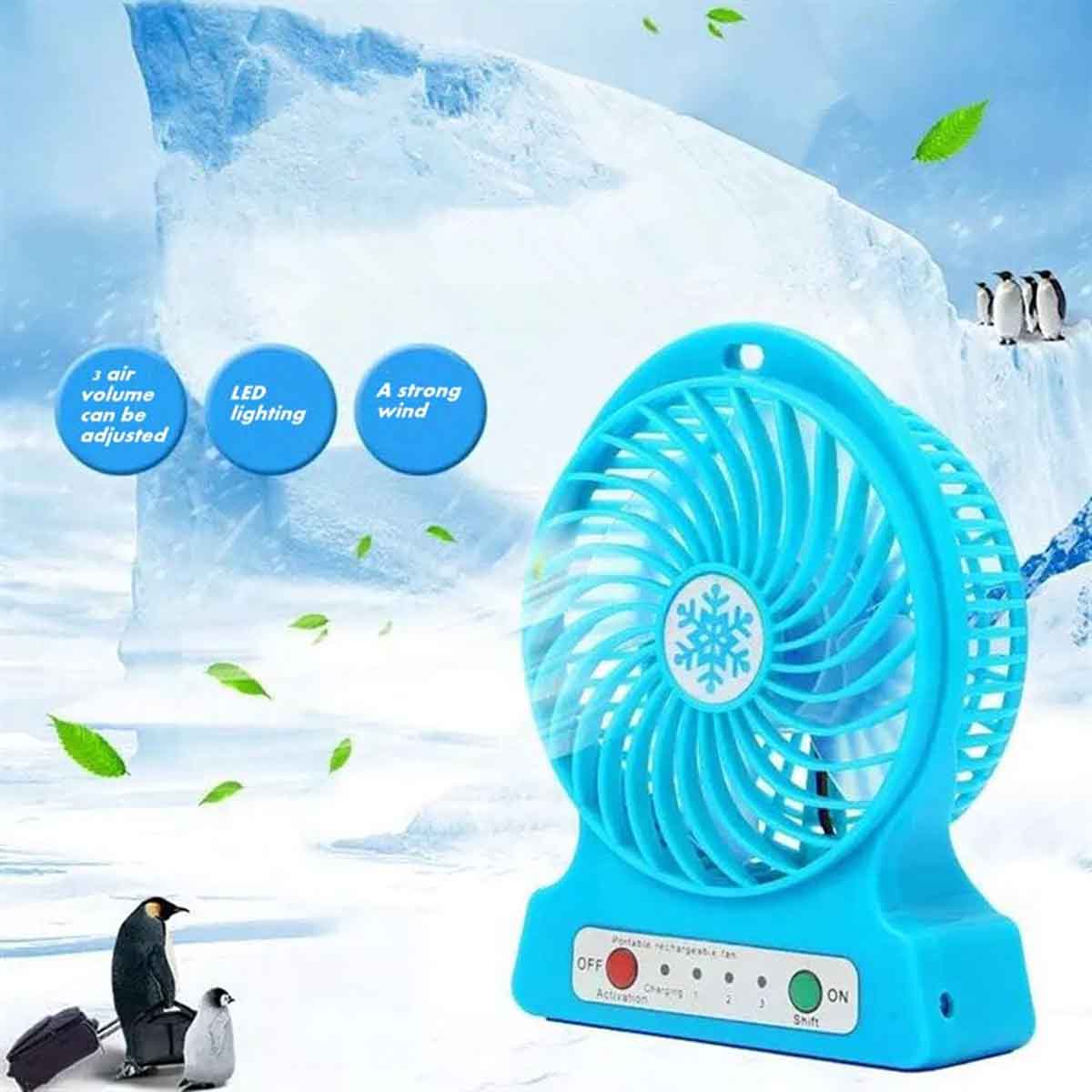 Rechargable Desk Fan with LED Light and 3 level fan speed contral