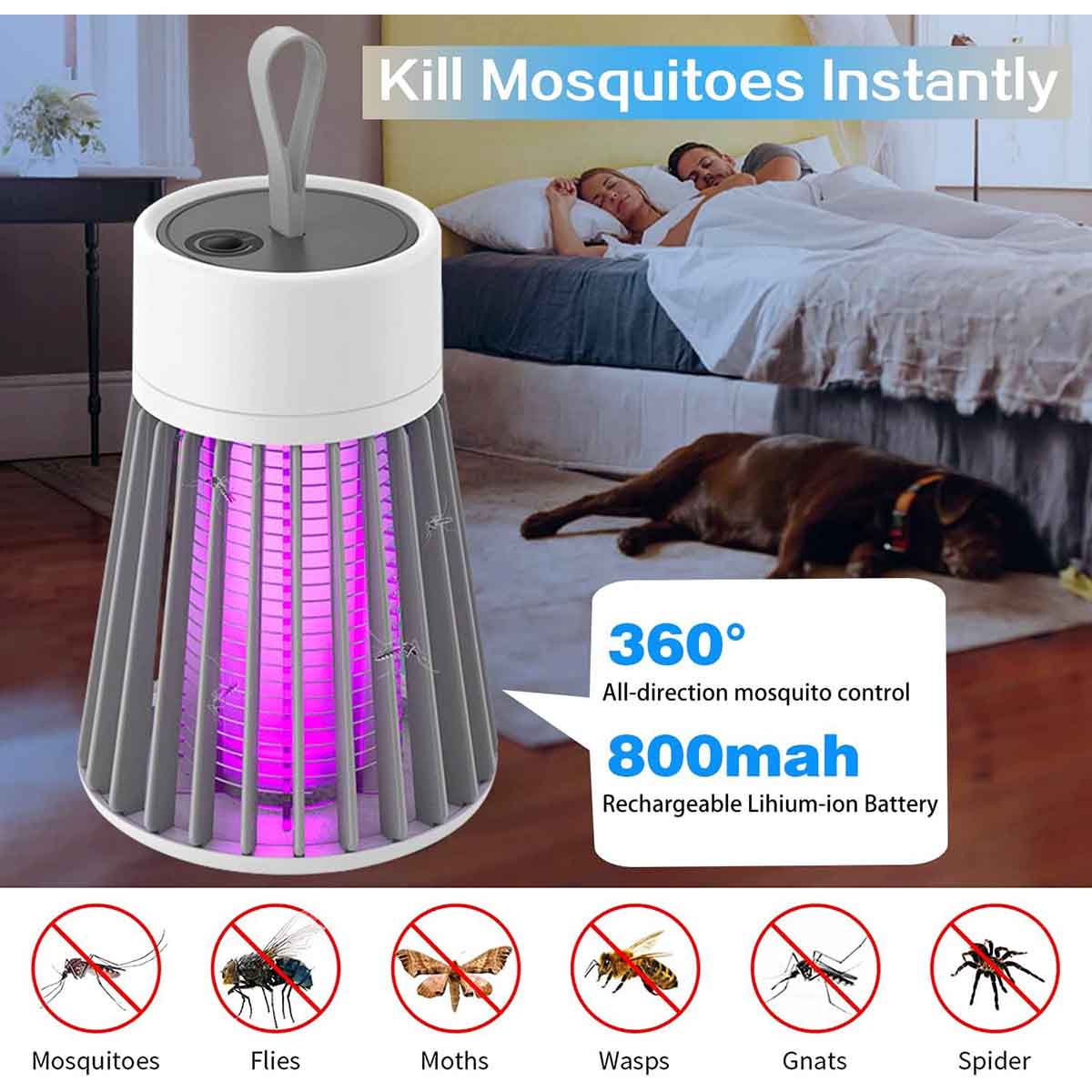 Rechargeable Mosquito Killer Lamp Catcher Zapper Trap