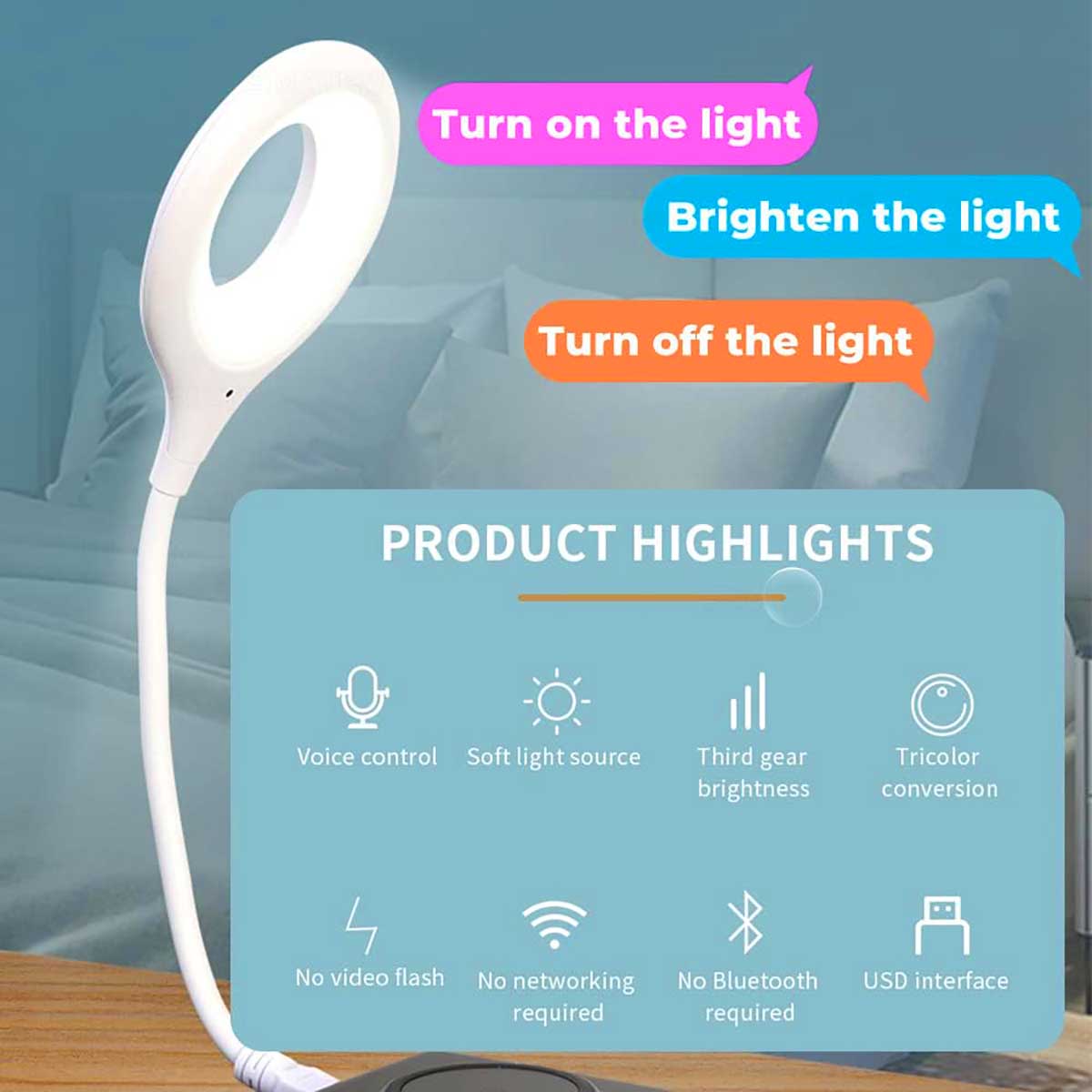 Voice Control USB Light for Laptop Keyboard Sound Control 3 Color 4 Lvls